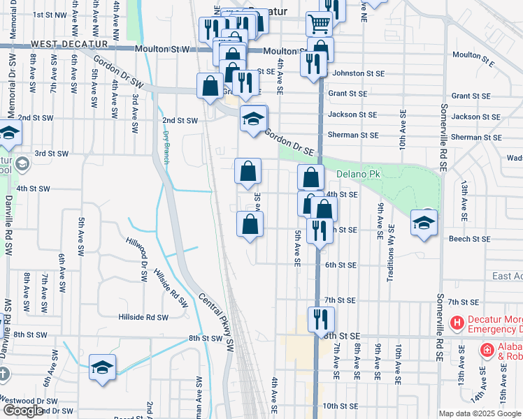 map of restaurants, bars, coffee shops, grocery stores, and more near 814 3rd Avenue Southeast in Decatur