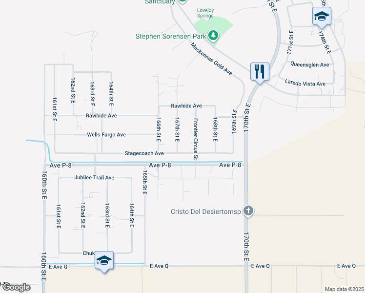 map of restaurants, bars, coffee shops, grocery stores, and more near 39312 167th Street East in Palmdale