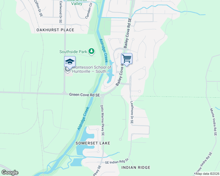 map of restaurants, bars, coffee shops, grocery stores, and more near 15057 Ashmont Boulevard Southeast in Huntsville
