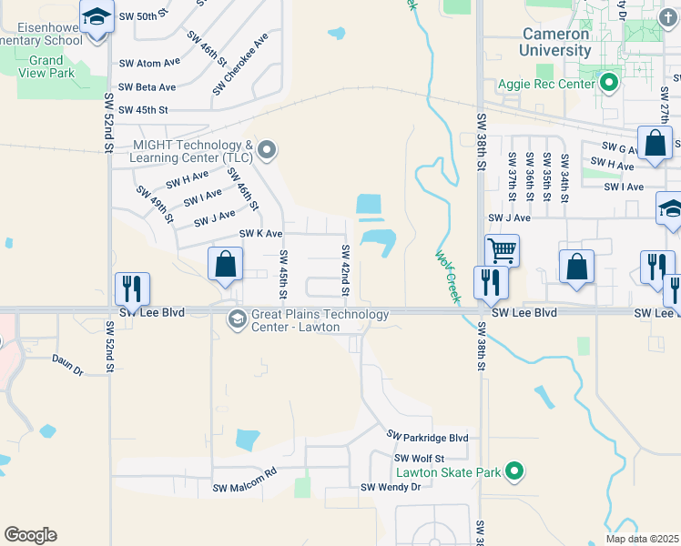 map of restaurants, bars, coffee shops, grocery stores, and more near 4201 Southwest Summit Avenue in Lawton