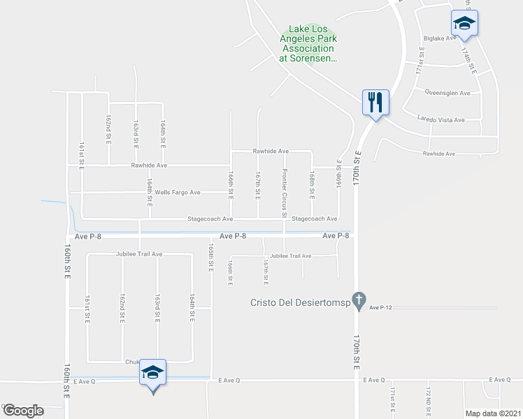 map of restaurants, bars, coffee shops, grocery stores, and more near 39312 167th Street East in Palmdale