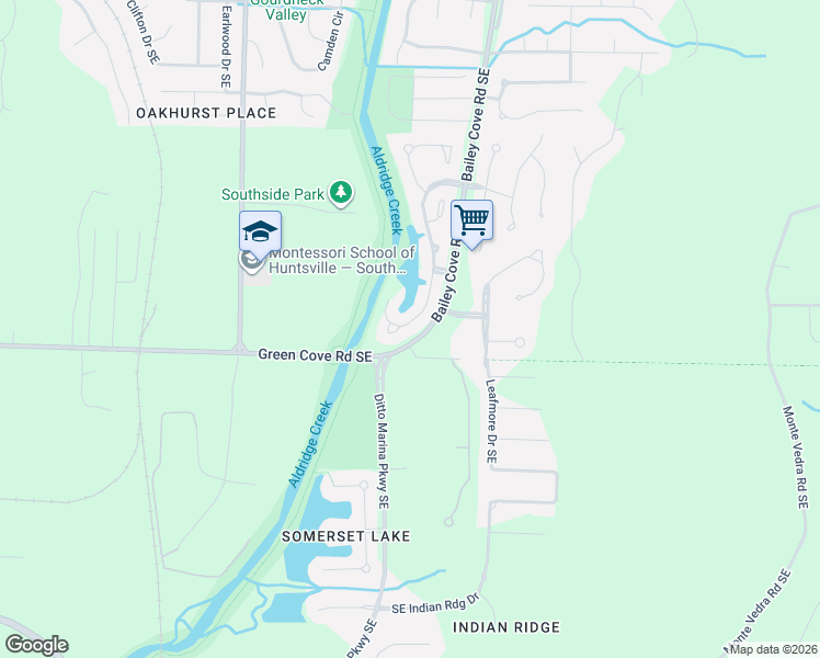 map of restaurants, bars, coffee shops, grocery stores, and more near 15057 Ashmont Boulevard Southeast in Huntsville