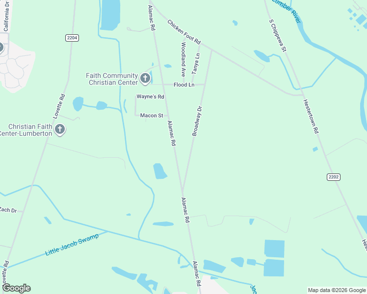 map of restaurants, bars, coffee shops, grocery stores, and more near 1741 Alamac Road in Lumberton