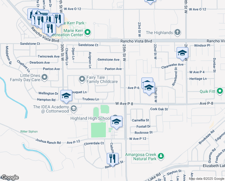 map of restaurants, bars, coffee shops, grocery stores, and more near 2543 Lincoln Ln in Palmdale