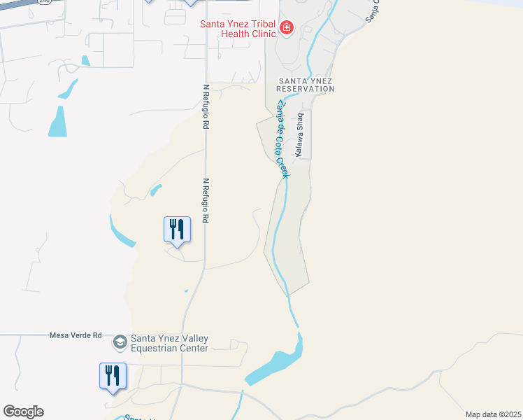 map of restaurants, bars, coffee shops, grocery stores, and more near 350 North Refugio Road in Santa Ynez