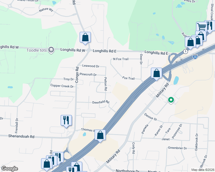 map of restaurants, bars, coffee shops, grocery stores, and more near 3421 Pelton Road in Benton