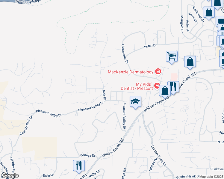 map of restaurants, bars, coffee shops, grocery stores, and more near 3055 Pleasant Valley Circle in Prescott