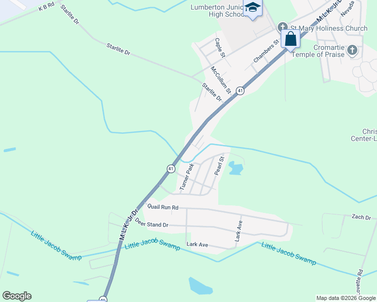 map of restaurants, bars, coffee shops, grocery stores, and more near 3345 Martin Luther King Junior Drive in Lumberton