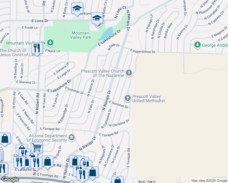 map of restaurants, bars, coffee shops, grocery stores, and more near 3656 N Catherine Dr in Prescott Valley