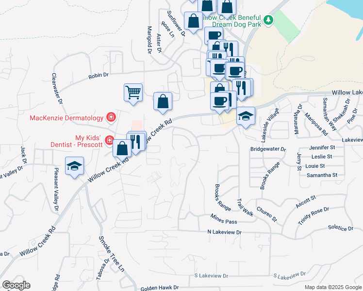 map of restaurants, bars, coffee shops, grocery stores, and more near 3080 Shoshone Place in Prescott