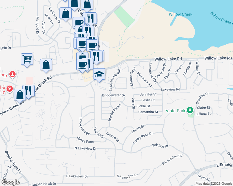 map of restaurants, bars, coffee shops, grocery stores, and more near 1028 Bridgewater Drive in Prescott
