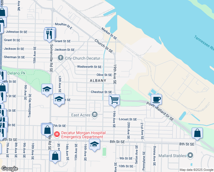 map of restaurants, bars, coffee shops, grocery stores, and more near 1817 Tower Street Southeast in Decatur