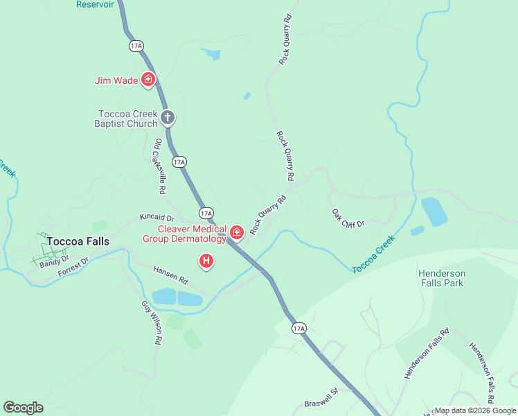 map of restaurants, bars, coffee shops, grocery stores, and more near 177 Rock Quarry Road in Toccoa