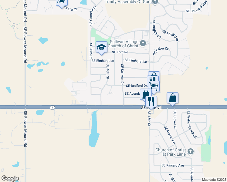map of restaurants, bars, coffee shops, grocery stores, and more near 4039 Southeast Bedford Circle in Lawton