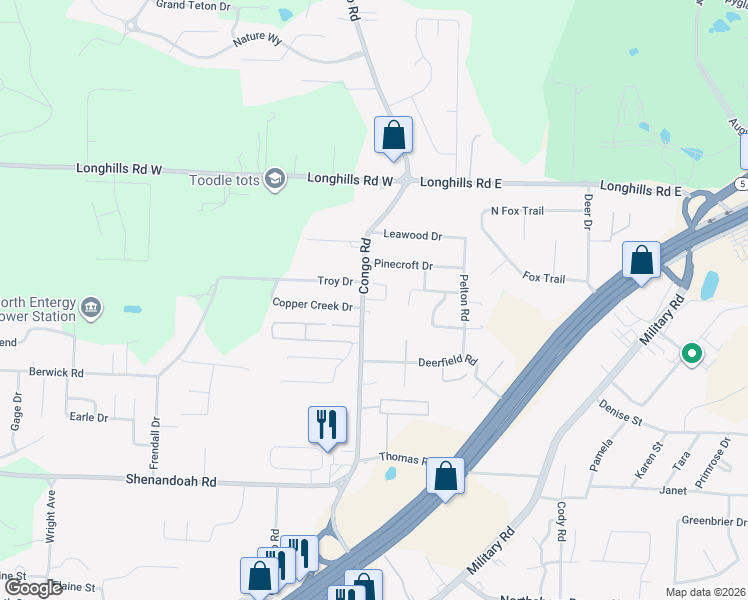 map of restaurants, bars, coffee shops, grocery stores, and more near Terrace Hill Court in Benton