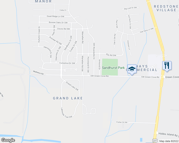 map of restaurants, bars, coffee shops, grocery stores, and more near 14025 Hurstland Drive Southwest in Huntsville