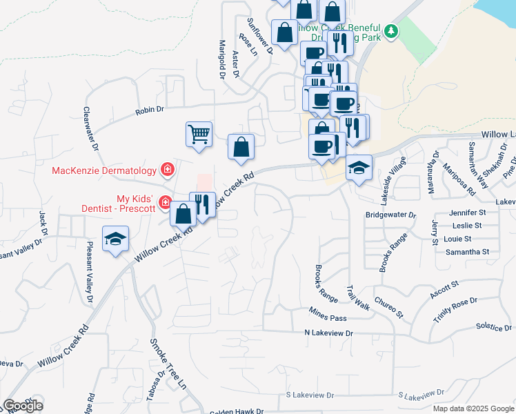 map of restaurants, bars, coffee shops, grocery stores, and more near 3168 Dome Rock Place in Prescott