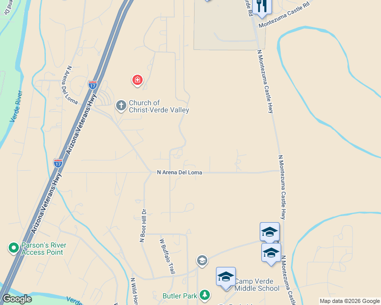 map of restaurants, bars, coffee shops, grocery stores, and more near 1861 Montezuma Heights Road in Camp Verde