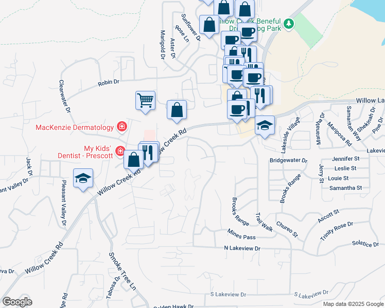 map of restaurants, bars, coffee shops, grocery stores, and more near 3169 Dome Rock Place in Prescott