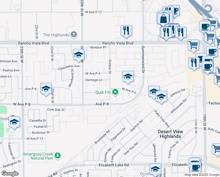 map of restaurants, bars, coffee shops, grocery stores, and more near Avenue P-6 in Palmdale