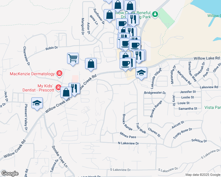 map of restaurants, bars, coffee shops, grocery stores, and more near 3083 Shoshone Place in Prescott