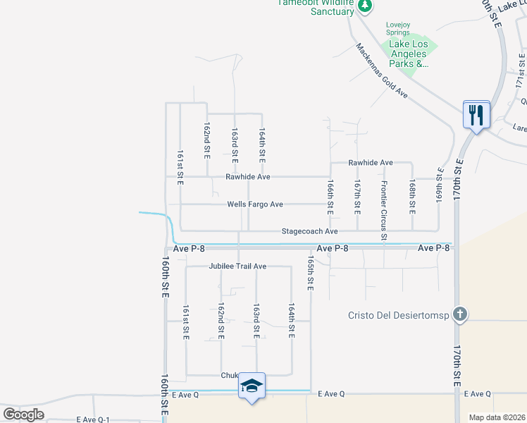 map of restaurants, bars, coffee shops, grocery stores, and more near 16435 Stagecoach Avenue in Lake Los Angeles