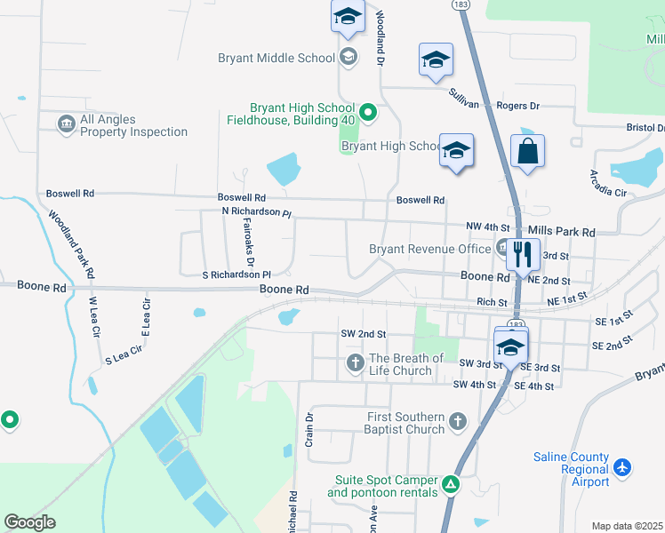 map of restaurants, bars, coffee shops, grocery stores, and more near 17 Tanglewood Drive in Bryant