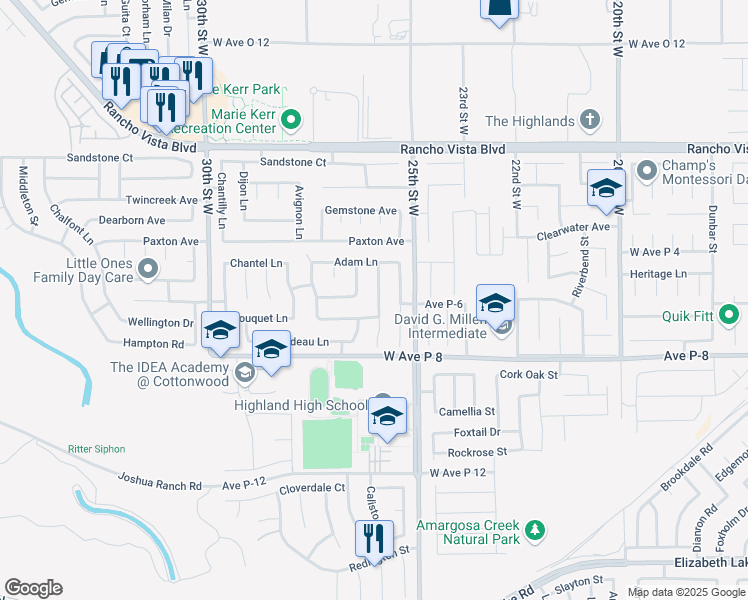 map of restaurants, bars, coffee shops, grocery stores, and more near 39301 Jacob Drive in Palmdale