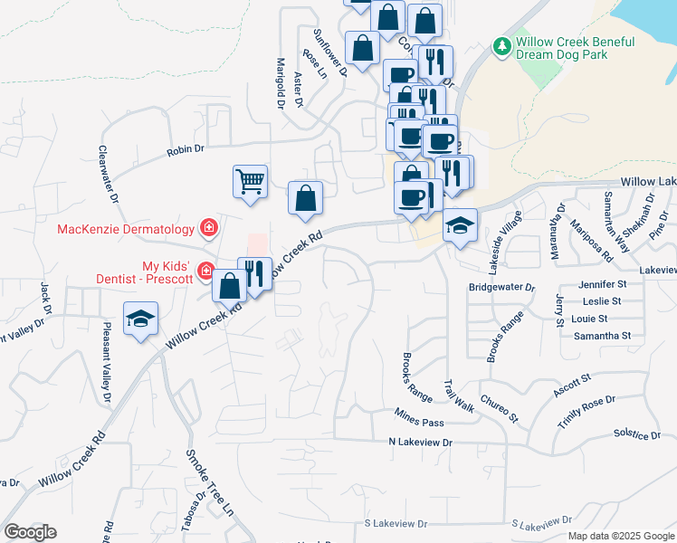 map of restaurants, bars, coffee shops, grocery stores, and more near 3083 Shoshone Place in Prescott