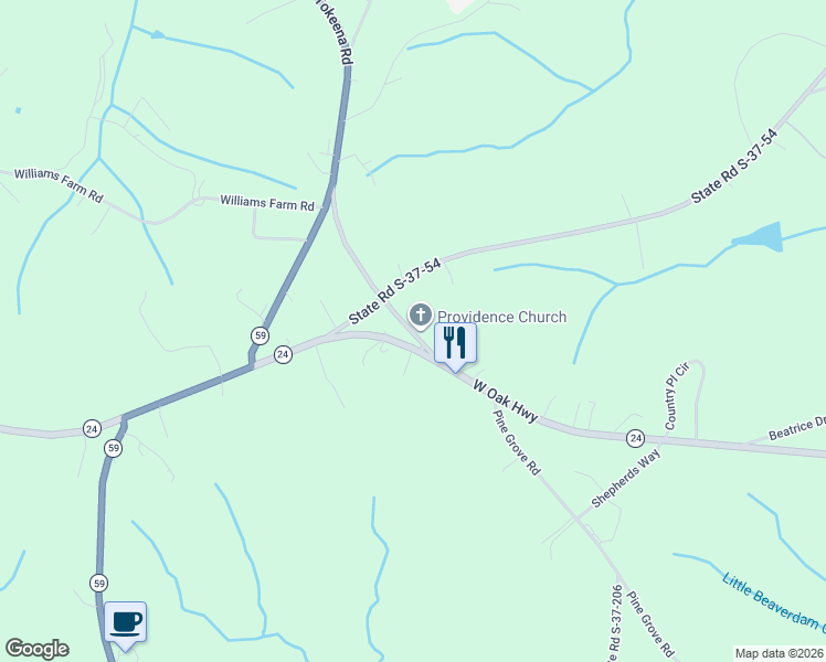 map of restaurants, bars, coffee shops, grocery stores, and more near 225 Cross Roads Drive in Seneca