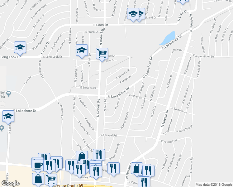 map of restaurants, bars, coffee shops, grocery stores, and more near 8336 East Lakeshore Drive in Prescott Valley