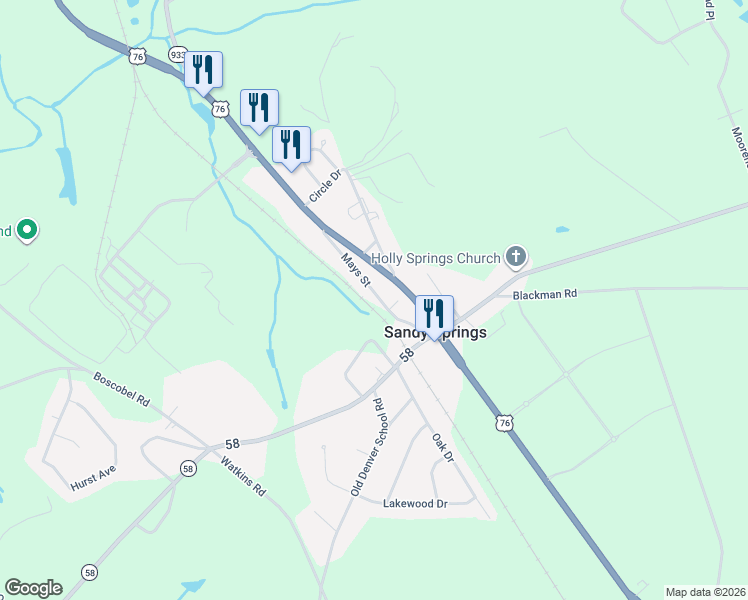 map of restaurants, bars, coffee shops, grocery stores, and more near 131 Mays Street in Pendleton