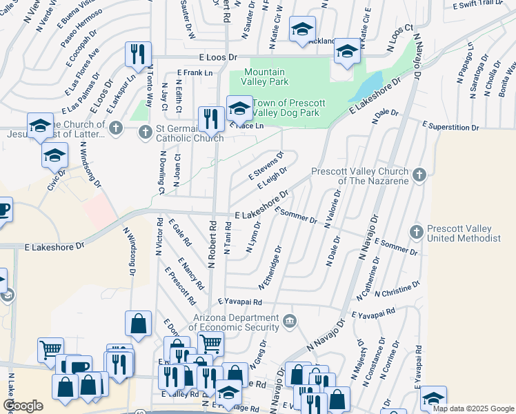 map of restaurants, bars, coffee shops, grocery stores, and more near 8348 East Lakeshore Drive in Prescott Valley