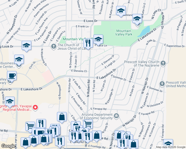 map of restaurants, bars, coffee shops, grocery stores, and more near in Prescott Valley