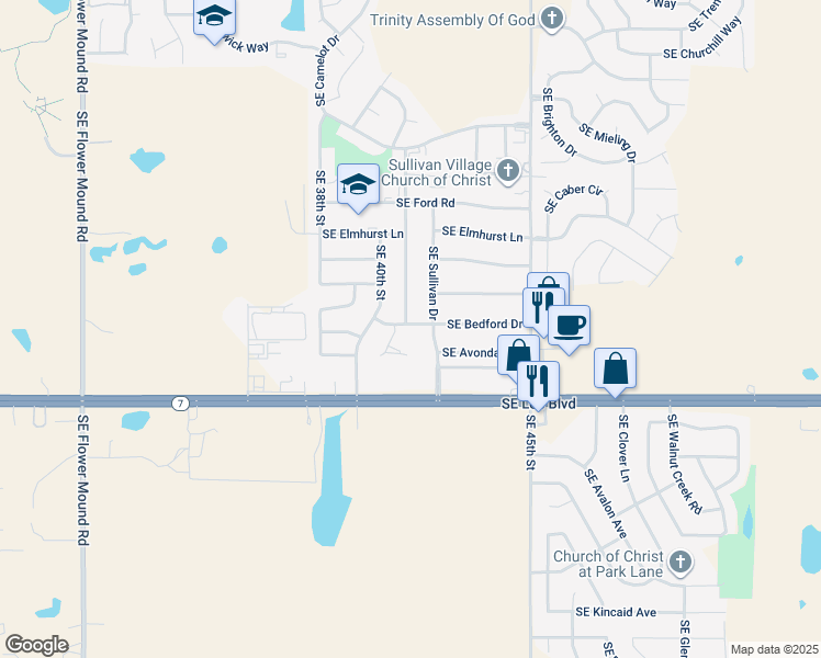 map of restaurants, bars, coffee shops, grocery stores, and more near 4039 Southeast Bedford Circle in Lawton