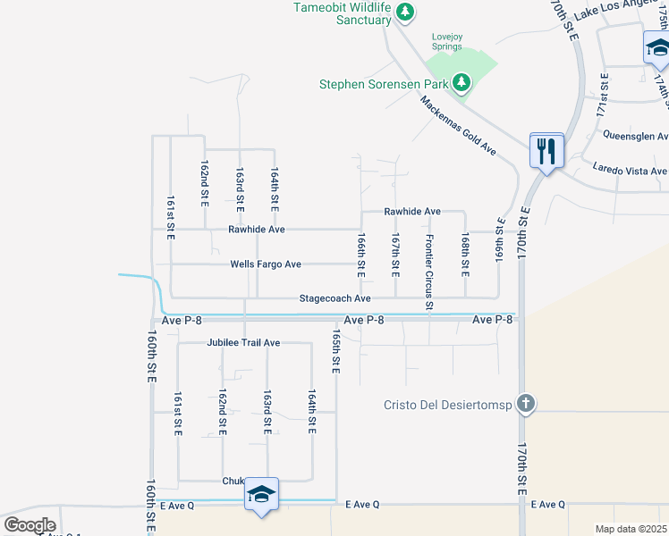 map of restaurants, bars, coffee shops, grocery stores, and more near 16536 Wells Fargo Avenue in Palmdale