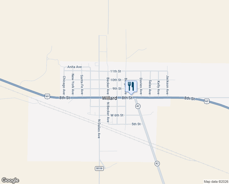 map of restaurants, bars, coffee shops, grocery stores, and more near in Willard