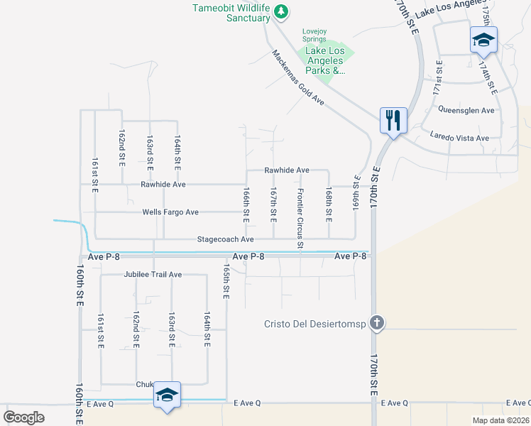 map of restaurants, bars, coffee shops, grocery stores, and more near 39345 167th Street East in Palmdale