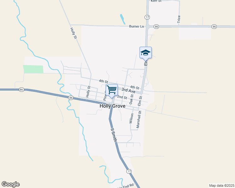 map of restaurants, bars, coffee shops, grocery stores, and more near 310 2nd Street in Holly Grove