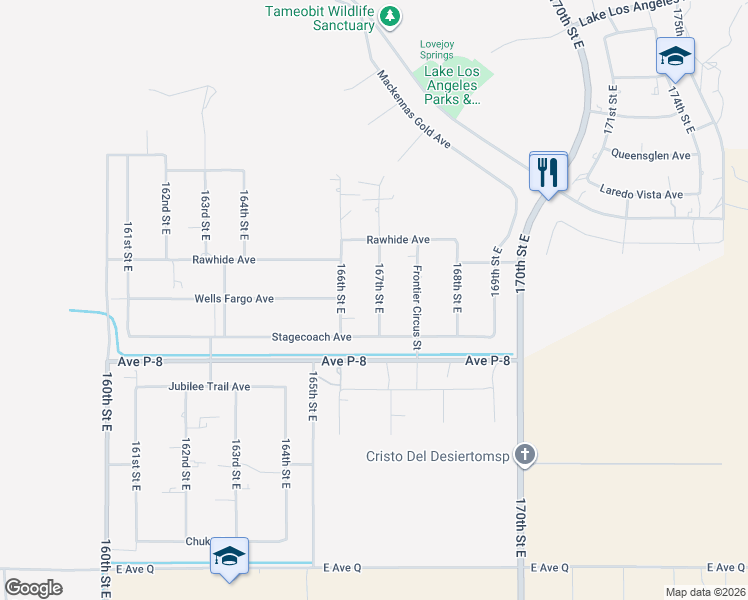 map of restaurants, bars, coffee shops, grocery stores, and more near 39345 167th Street East in Palmdale