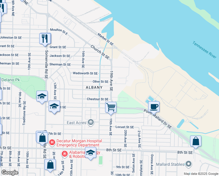 map of restaurants, bars, coffee shops, grocery stores, and more near 1817 Tower Street Southeast in Decatur