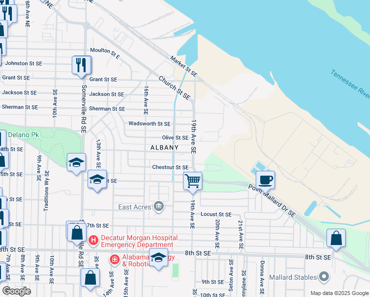 map of restaurants, bars, coffee shops, grocery stores, and more near 1817 Tower Street Southeast in Decatur
