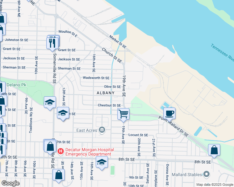 map of restaurants, bars, coffee shops, grocery stores, and more near 1817 Tower Street Southeast in Decatur