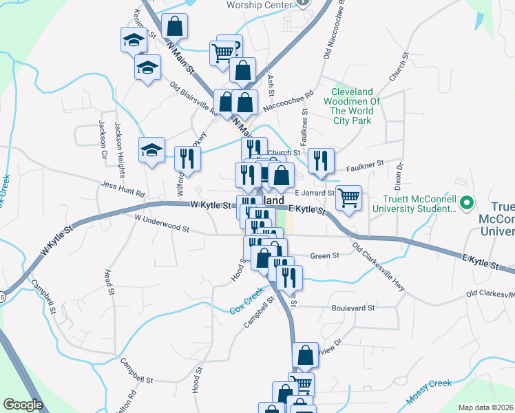 map of restaurants, bars, coffee shops, grocery stores, and more near 59 South Main Street in Cleveland