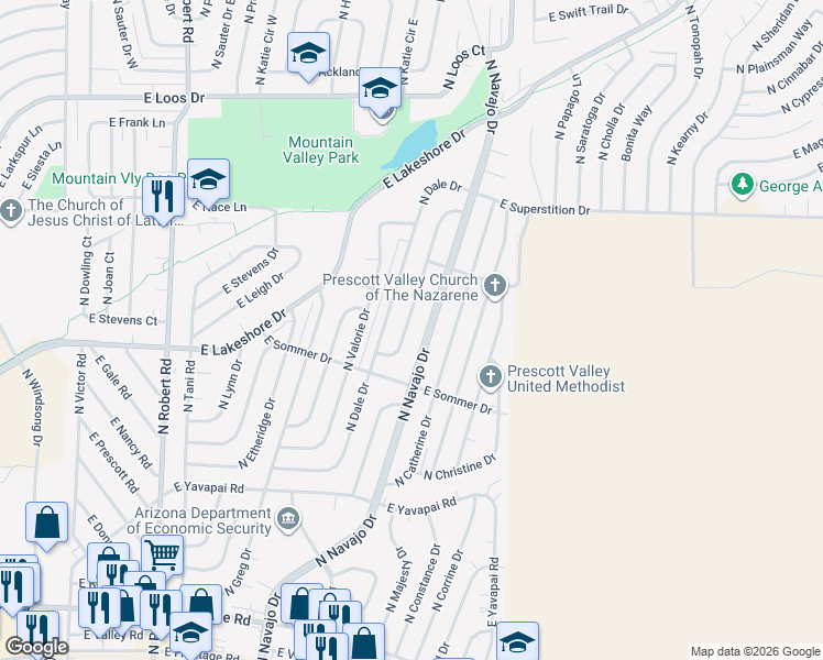 map of restaurants, bars, coffee shops, grocery stores, and more near 3715 North Taylor Drive in Prescott Valley