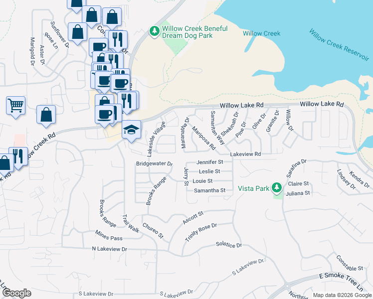 map of restaurants, bars, coffee shops, grocery stores, and more near 3171 Shiloh Road in Prescott
