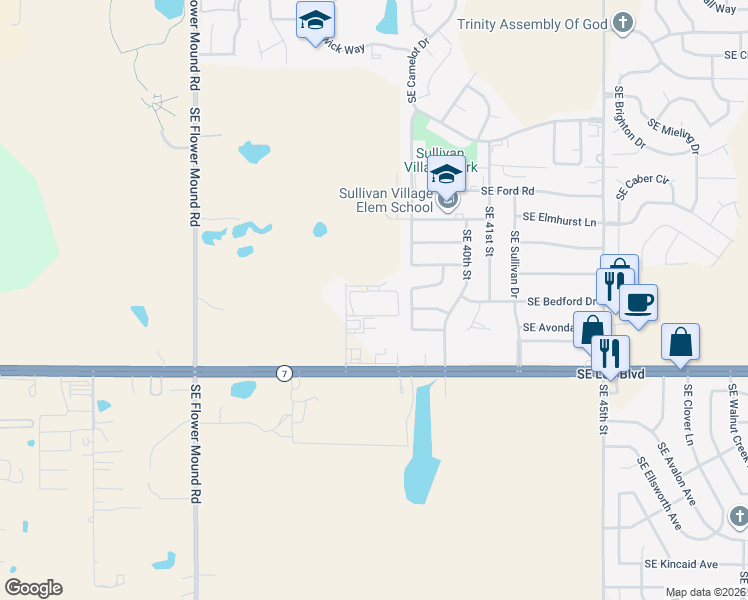 map of restaurants, bars, coffee shops, grocery stores, and more near 3610 Southeast Huntington Circle in Lawton