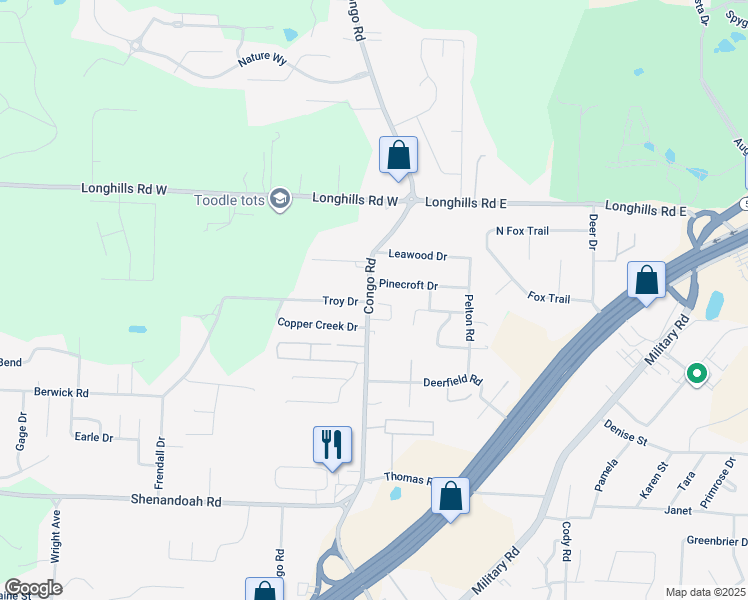 map of restaurants, bars, coffee shops, grocery stores, and more near 3573 Terrace Hill Court in Benton