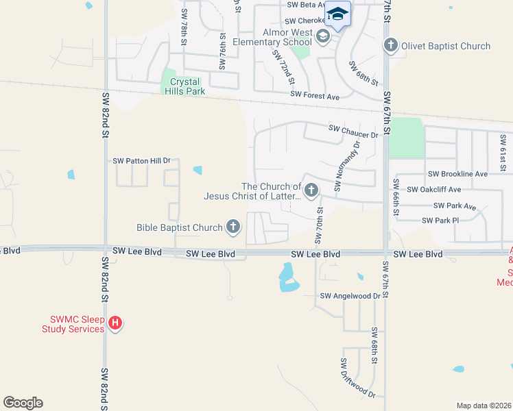 map of restaurants, bars, coffee shops, grocery stores, and more near 7219 Stradford Avenue in Lawton