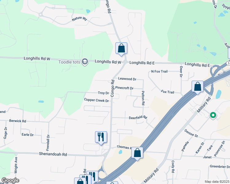 map of restaurants, bars, coffee shops, grocery stores, and more near 3567 Terrace Hill Court in Benton
